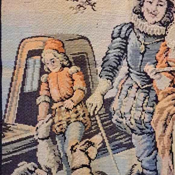 Vintage Tapestry 4' x 2' Wall Art Elizabethan Couple Renaissance Romantic Decor - Picture 5 of 12